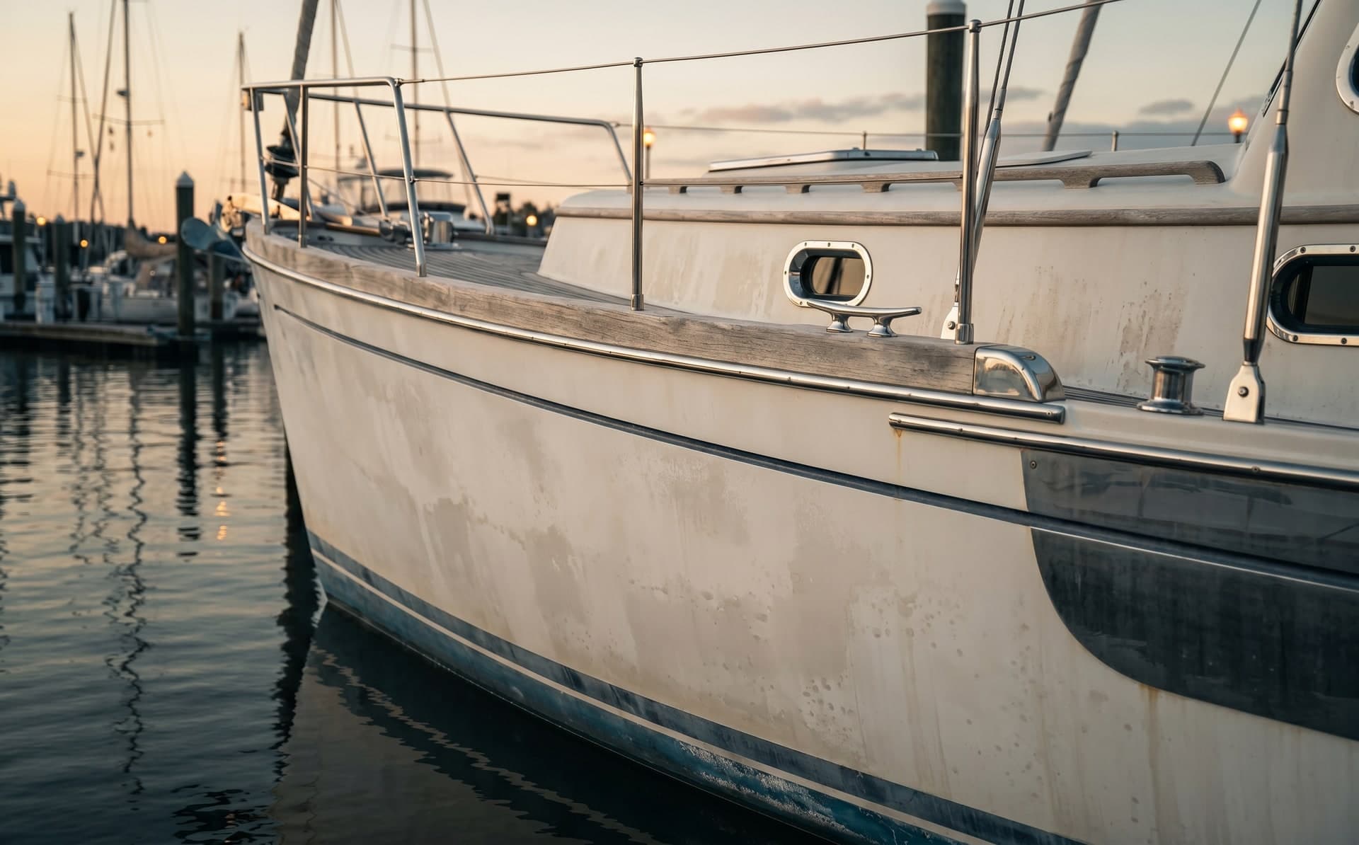 A vessel's oxidised, neglected finish before preservation