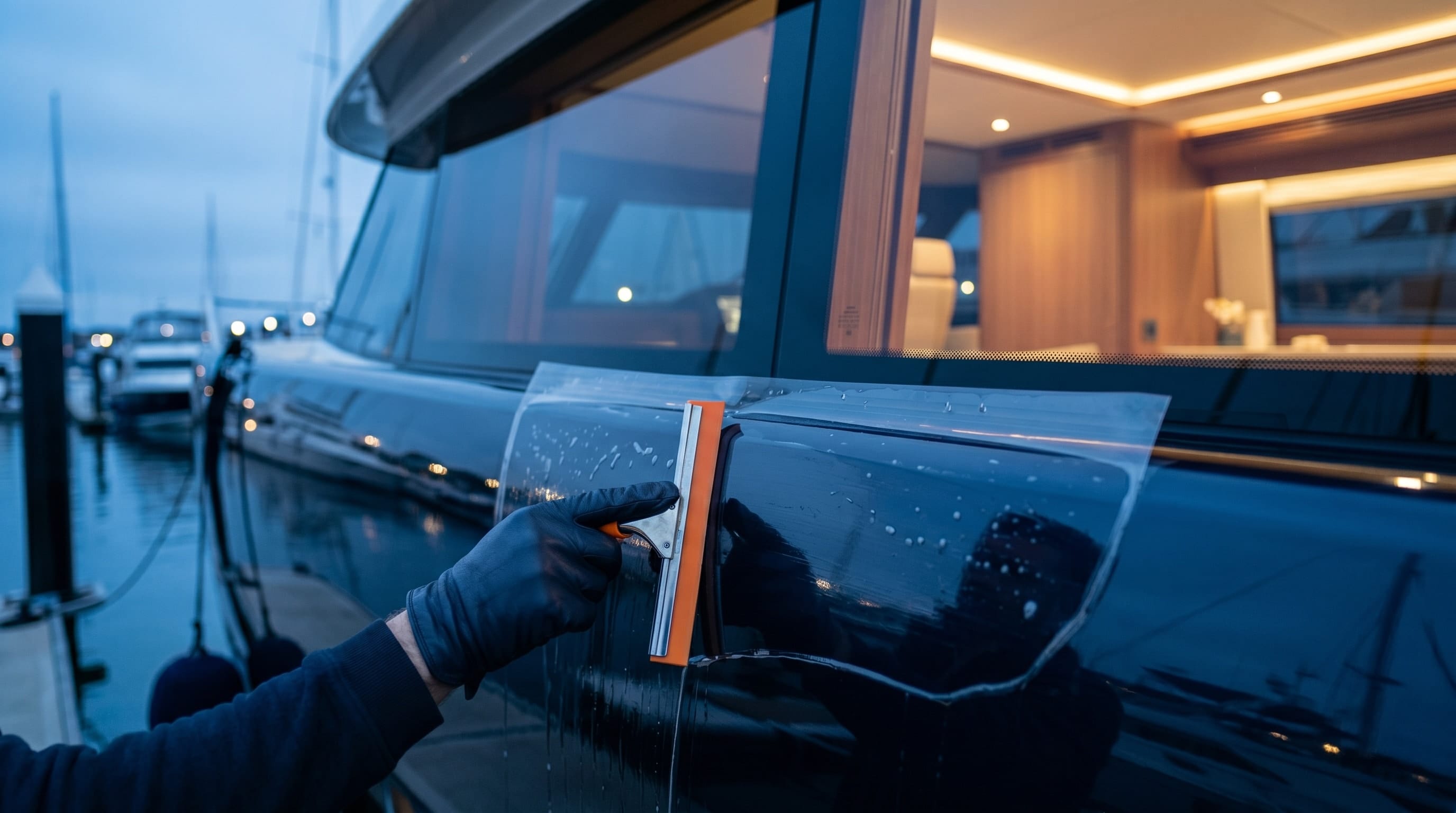 marine paint protection film install — yacht PPF and window tint